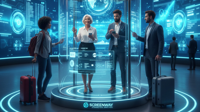 Mitarbeiter erabeiten Lösung für einen strategischen Mehrwert durch messbare Daten. Riesige Display im Hintergrund.